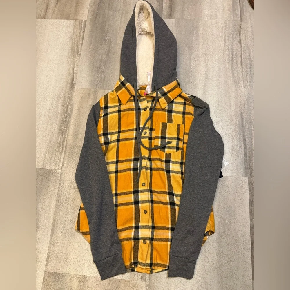 NOBO Mustard Plaid Shirt with Charcoal gray Sleeves